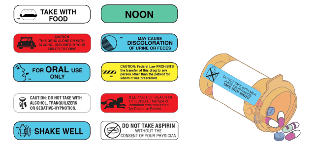 Pharmacy auxiliary warning labels